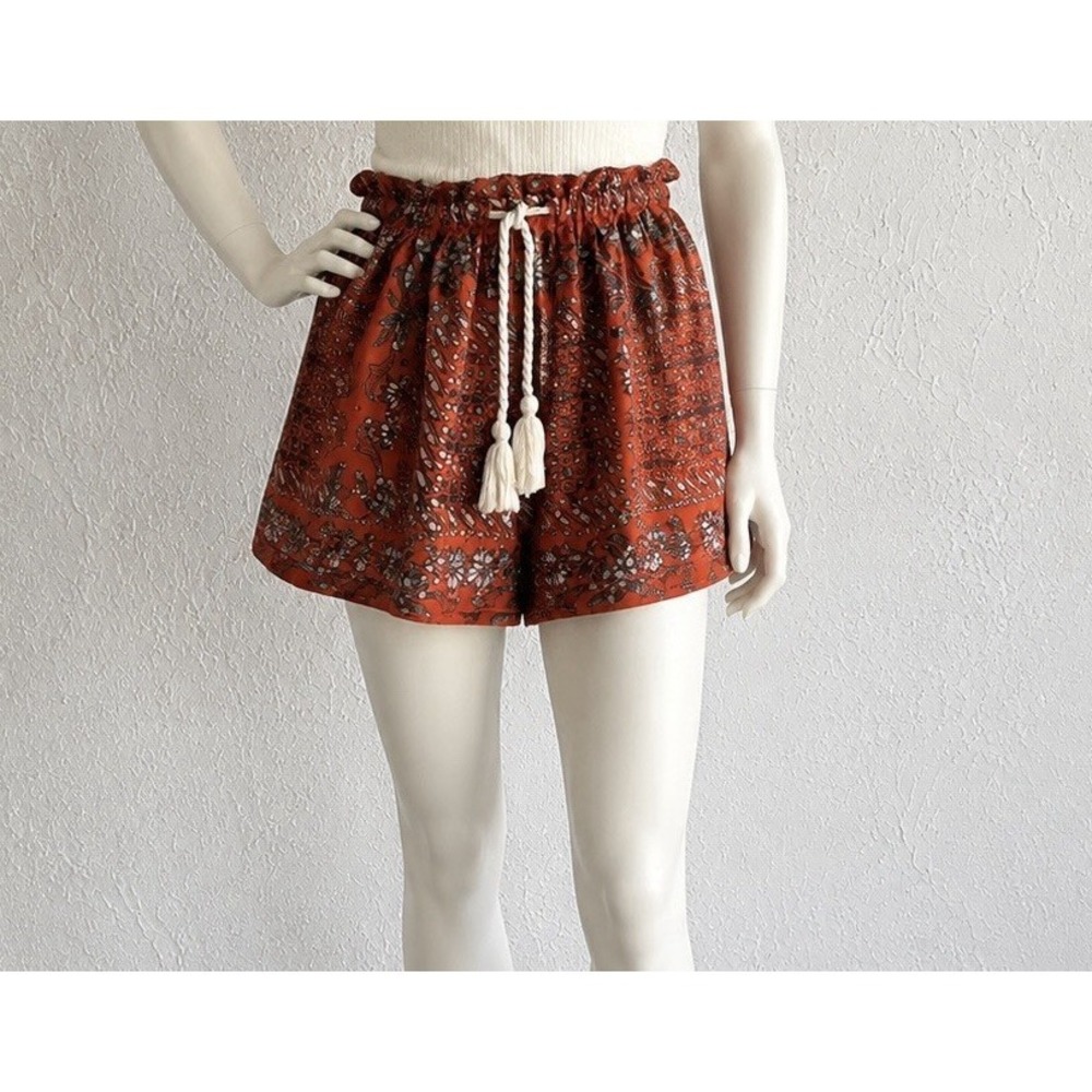Ulla Johnson Pre Fall 2022 Orange Paisley Floral Tassel Drawstring Shorts Size L